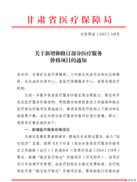 甘医保函〔2025〕168号：关于新增和修订部分医疗服务价格项目的通知