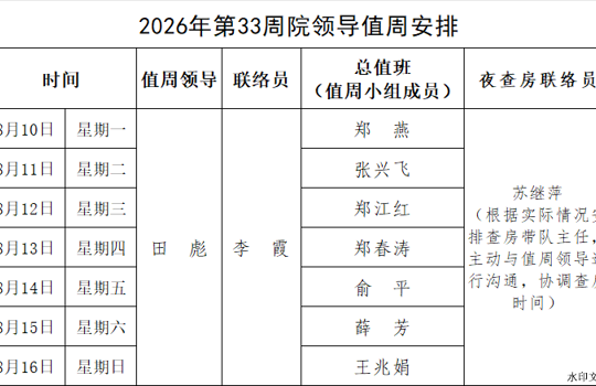 2026年第33周院领导值周安排