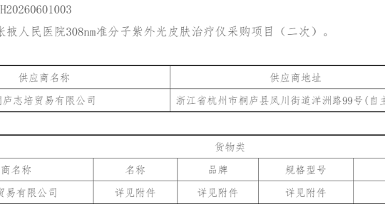 河西学院附属张掖人民医院308nm准分子紫外光皮肤治疗仪采购项目（二次）中标结果公告