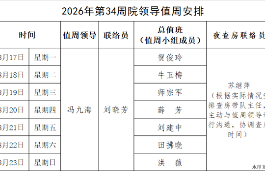 2026年第34周院领导值周安排